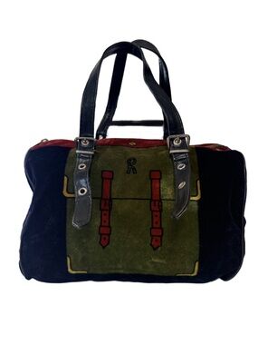 Roberta di Camerino Olive & Navy Velvet Illusion Boston Bag with Red Accents